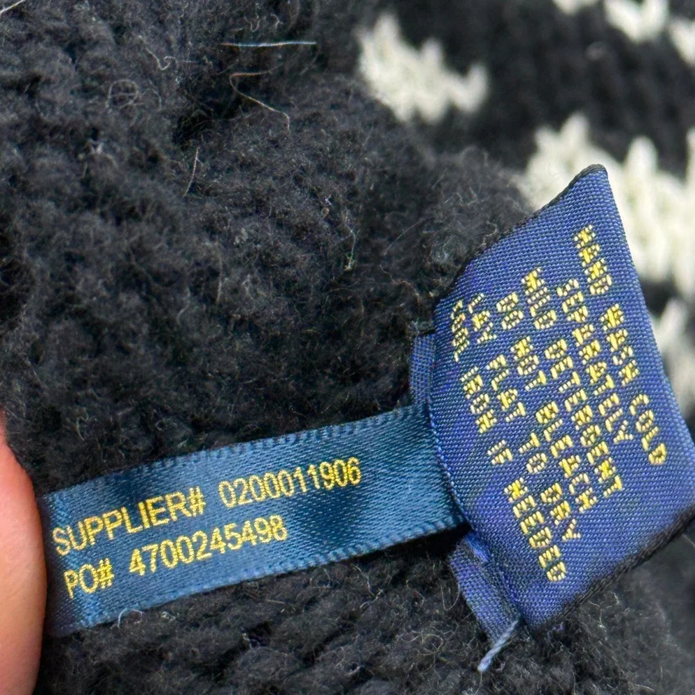 Polo Ralph‎ Lauren Mens Fair Isle Hoodie Black Cashmere Angora Sweater Small